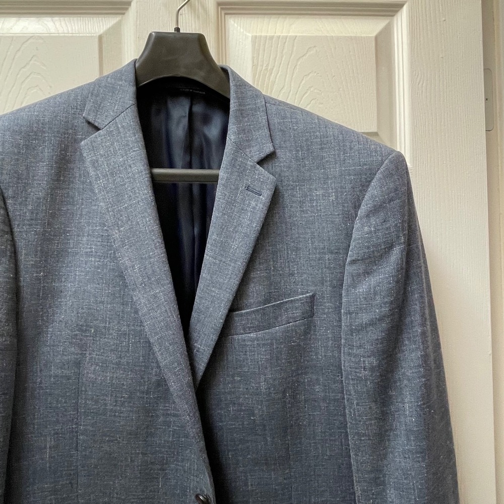 Vintage Ralph Lauren Men 46 Long Navy Birdseye Sport Coat Blazer Wool,Silk,Linen